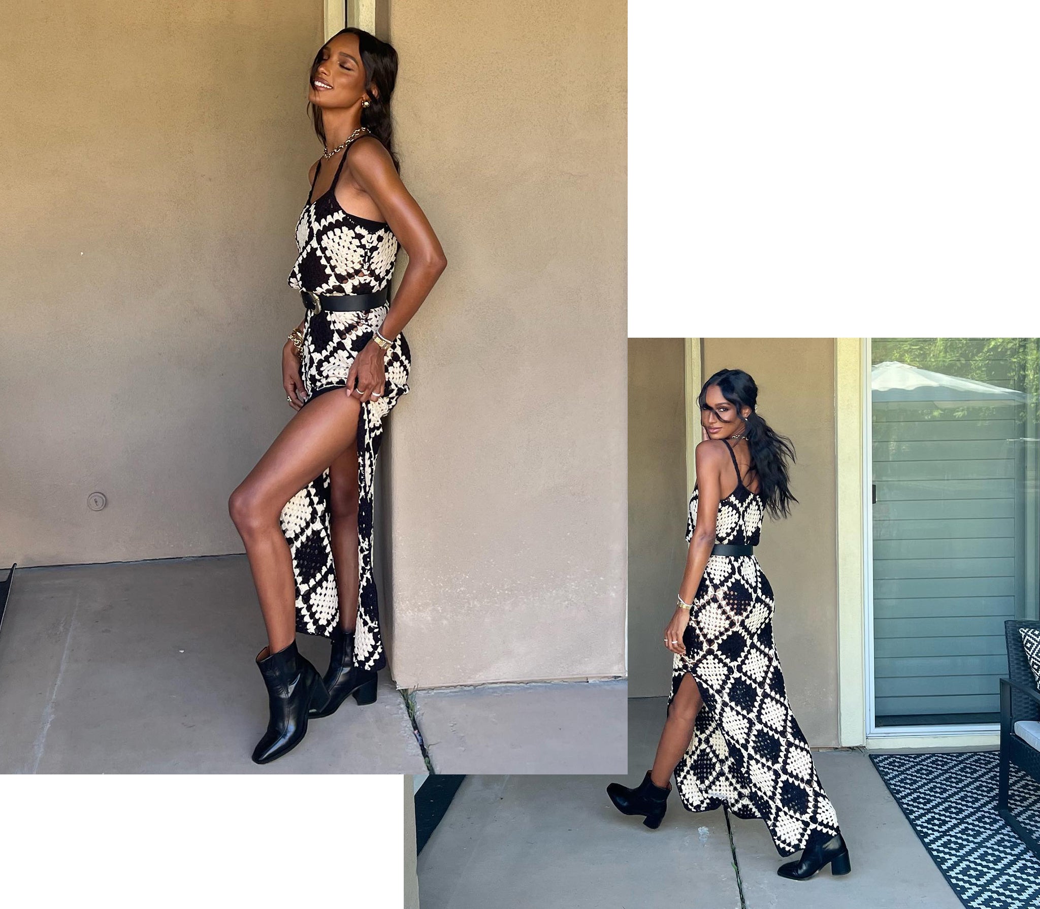 @JASTOOKES wears the Emmabodamo belaffar The Joni Crochet Maxi Dress // Black